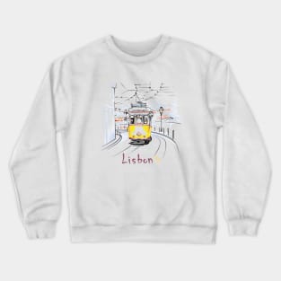 Famous vintage yellow 28 tram in Lisbon Crewneck Sweatshirt